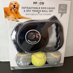 FF & Co Retractable Dog Leash with 3 PC Tennis Ball Set Reflective 25 ft Cord